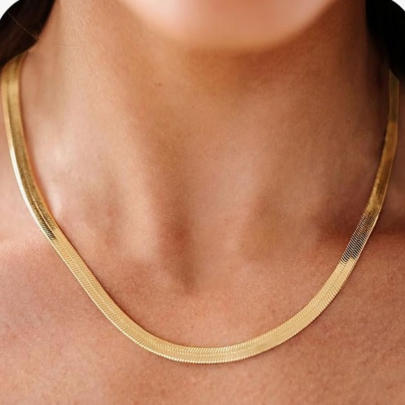 Stampd Jewelry - 14K Gold 5mm Herringbone Snake Chain Choker Necklace Chunky Shiny For Women